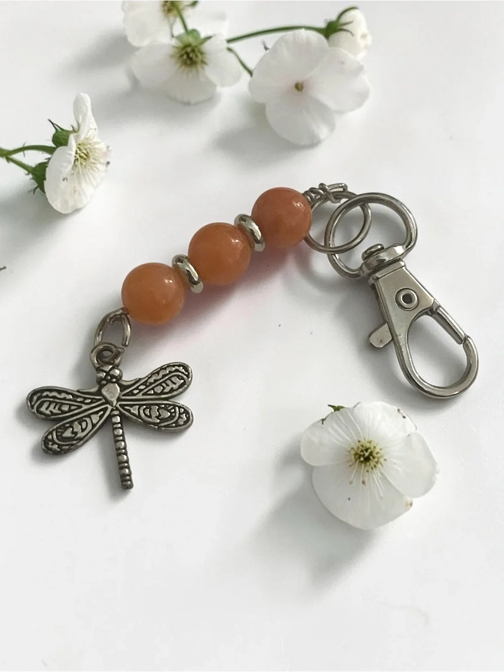 NEW Handcrafted Peach Dragonfly Bag Charm / Keychain